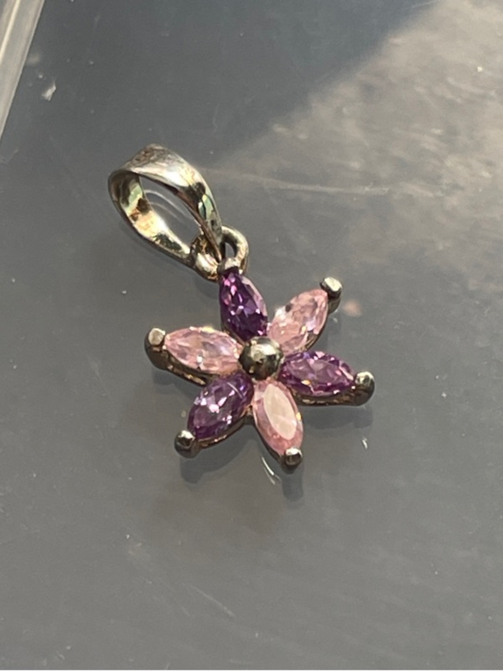 Sterling Silver Pink Tourmaline & Purple Amethyst Flower Pendant